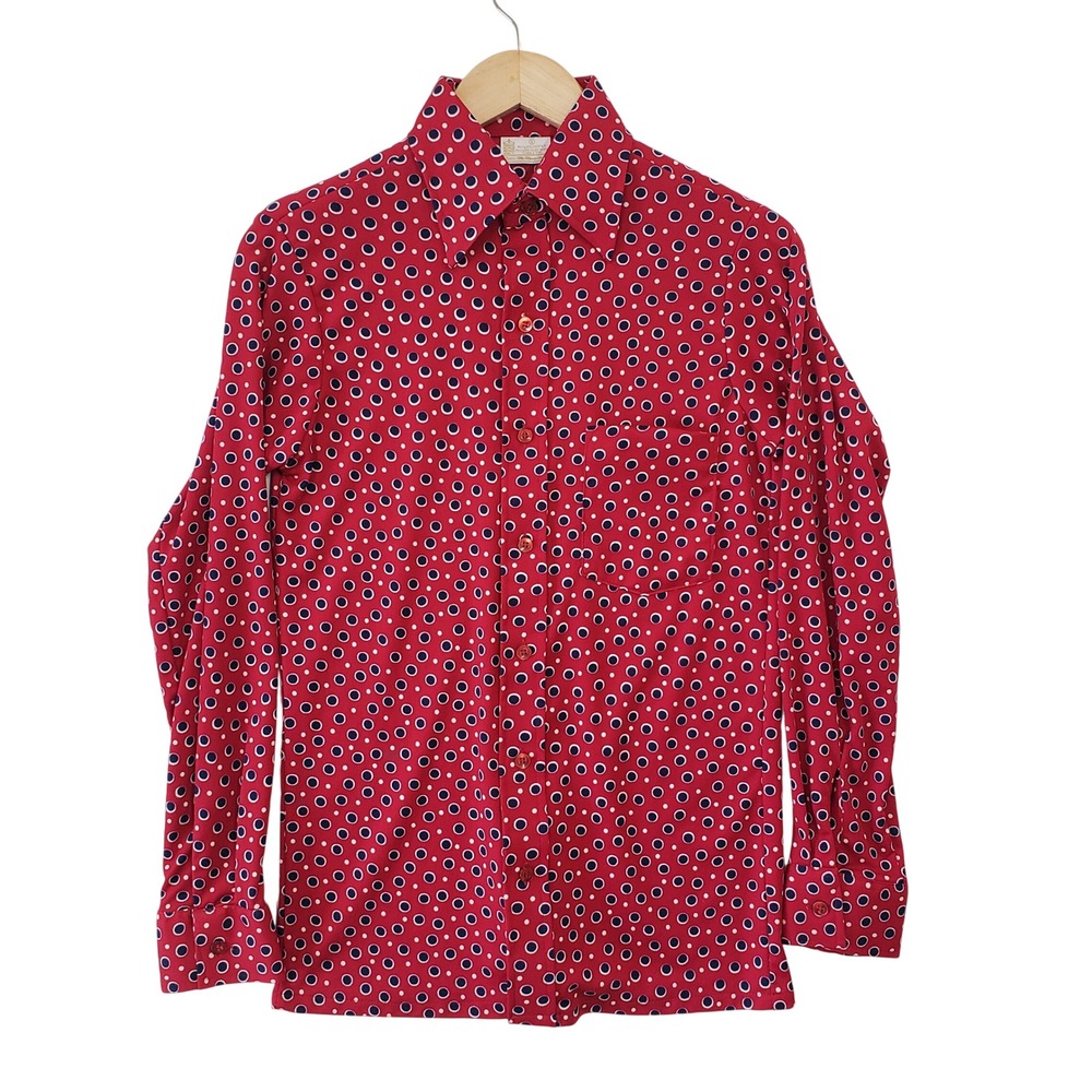 Vintage 70 Kings Road Sears Mens Small Red Polka Dot Disco Shirt S‎ Disco Mod